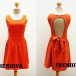 Party Dress Tangerine Open Back Dress With Bow