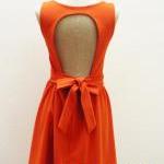 Party Dress Tangerine Open Back Dress With Bow on Luulla