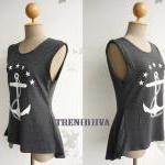 The Anchor Nautical Asymmetric Hem Women T-shirt..