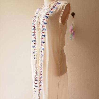 White Embroidery Cardigan Poncho Boho Hippie Style..