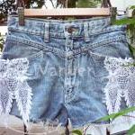 Hippie Lace Shorts With Stud Upcycled Destroyed..