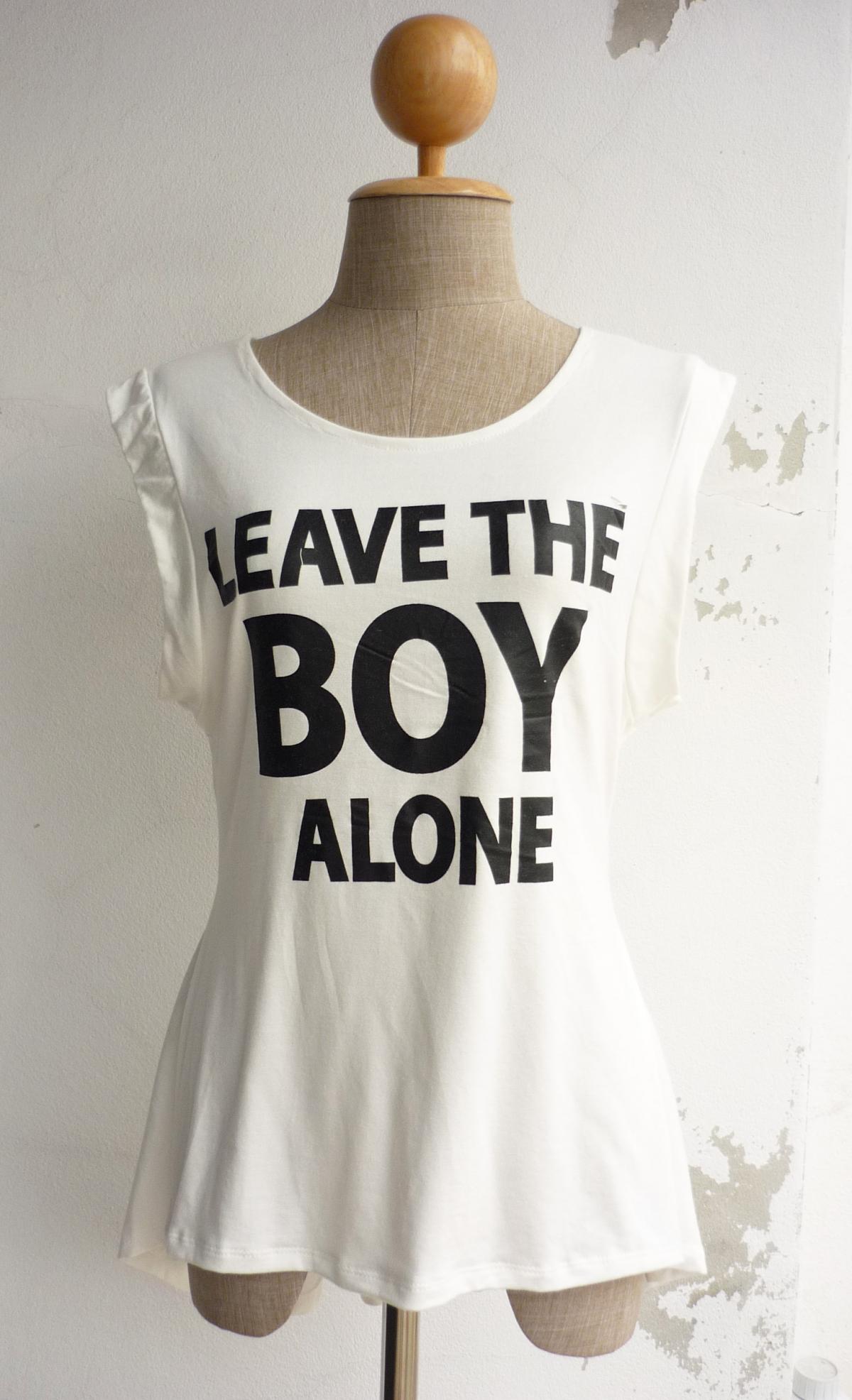 Leave The Boy Alone Asymmetric Hem Women T-shirt (white)