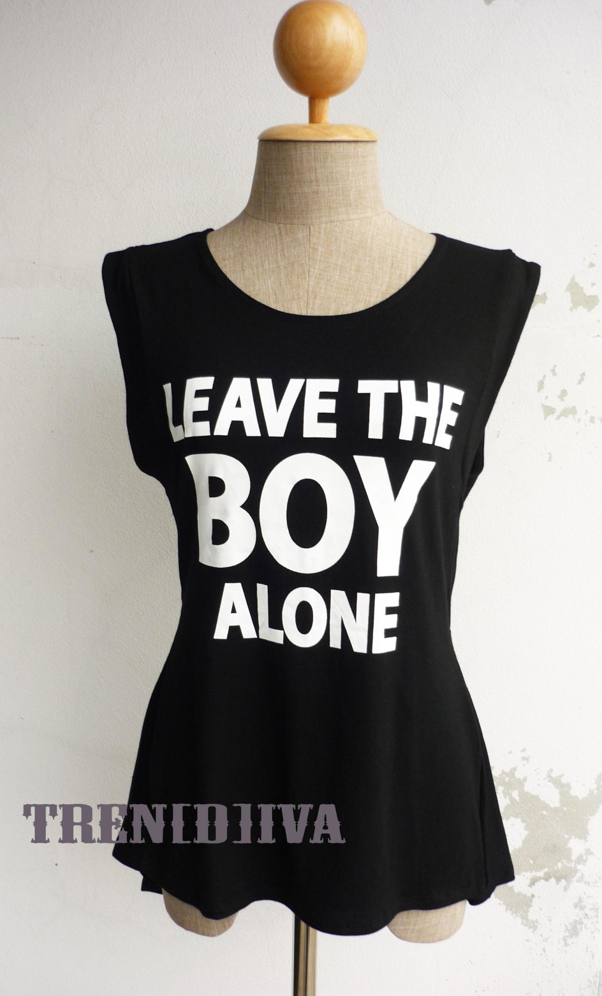 Leave The Boy Alone Asymmetric Hem Women T-shirt (black)