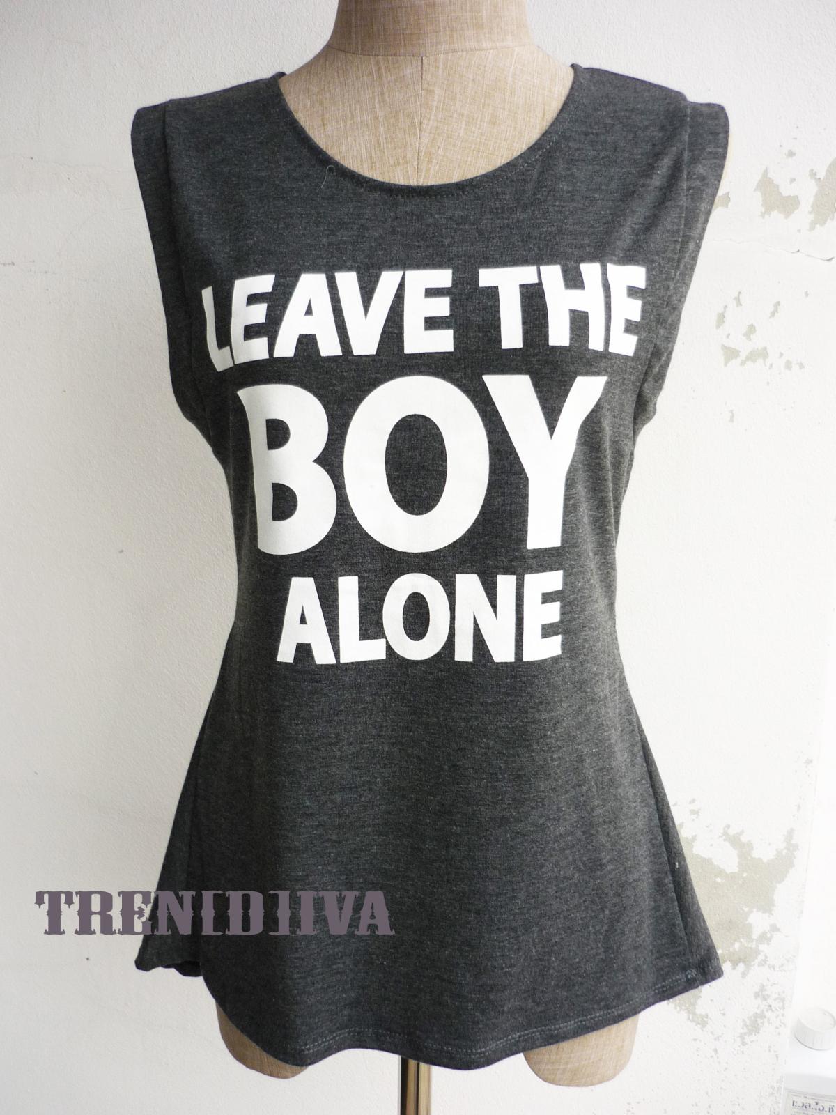 Leave The Boy Alone Asymmetric Hem Women T-shirt (dark Gray)