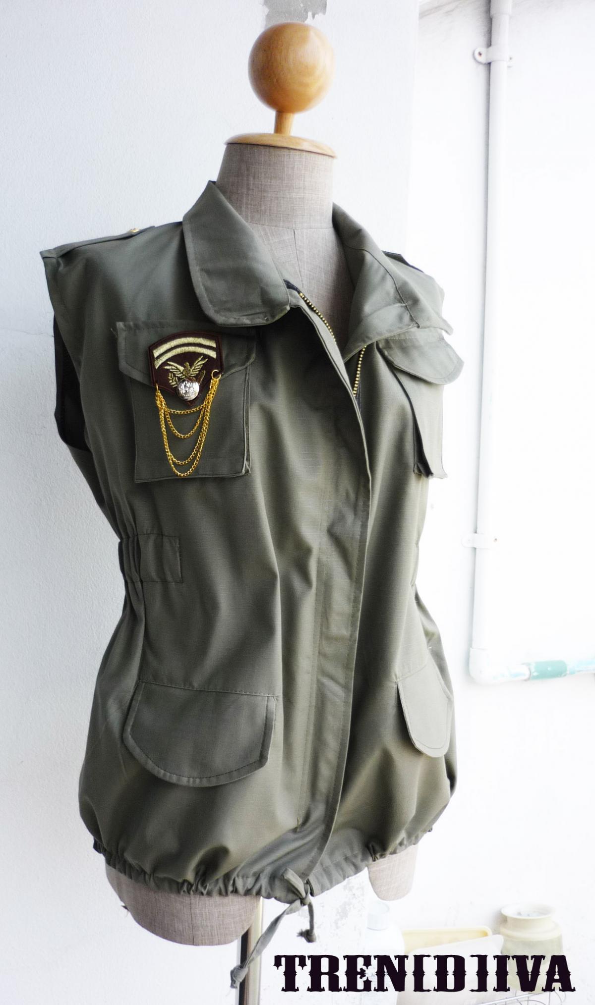 Military Sleeveless Jacket Unisex Size (green Gray)