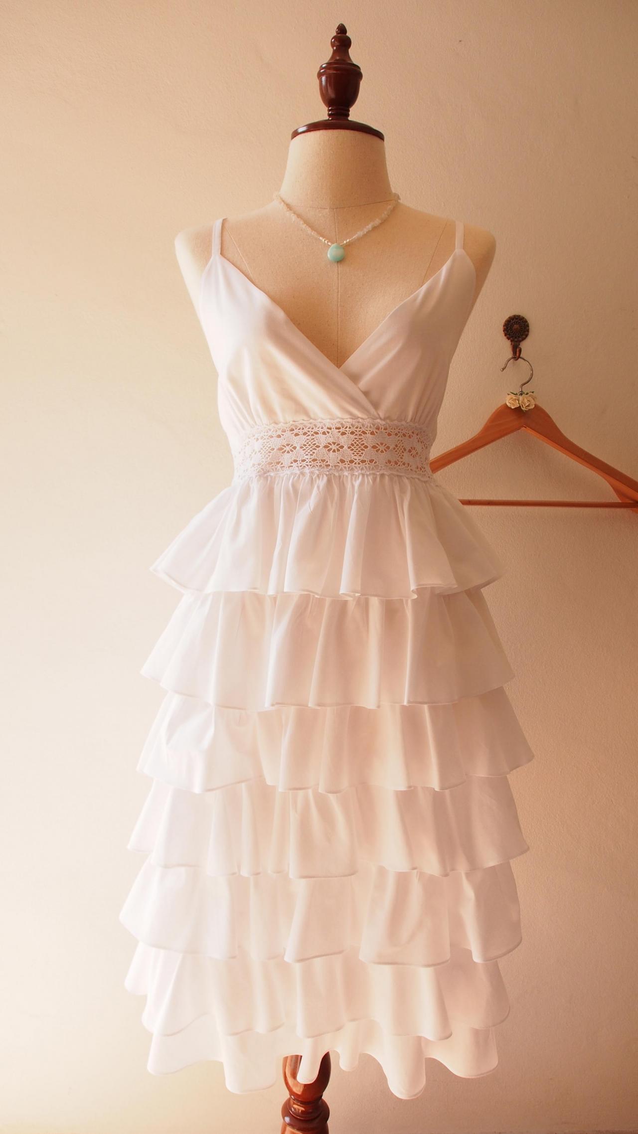 Spaghetti Strap Layer Skirt Maxi Dress Pure Cotton Beach Wedding White Long Dress Rustic Wedding Summer Party Boho Bohemian Fantasy Style