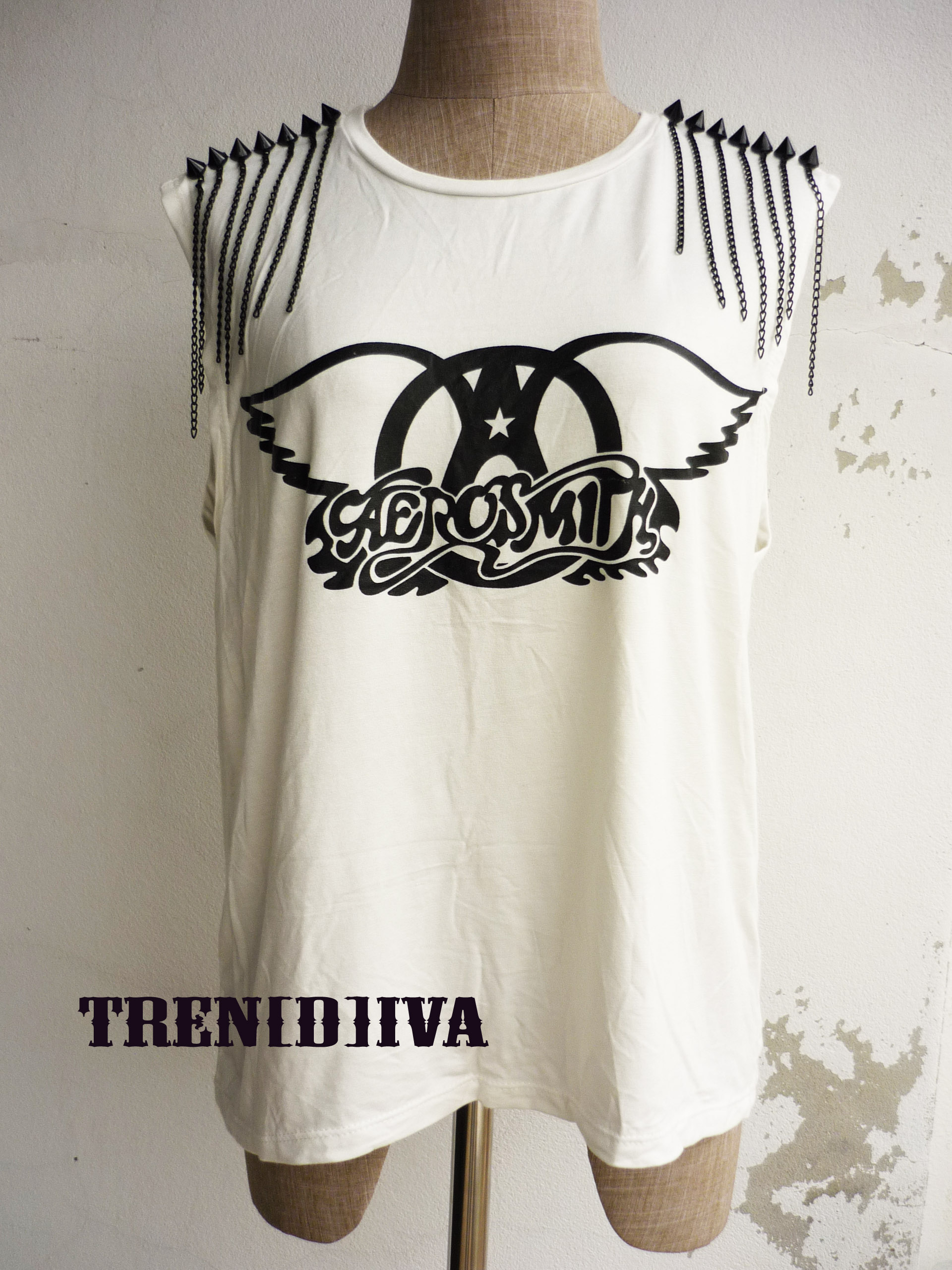 The Aerosmith D.I.Y Peace Stud Chain TShirt (White) Free Size on Luulla